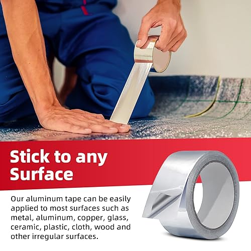 AggSound 3,9 mm Aluminiumfolienband, 4,8 cm x 43,7 m, selbstklebendes Metall, hitzebeständiges, silberfarbenes Panzerband, strapazierfähig für Kanäle, Klimaanlagen, Trockner, Lüftungsschlitze, - Cheap-Us