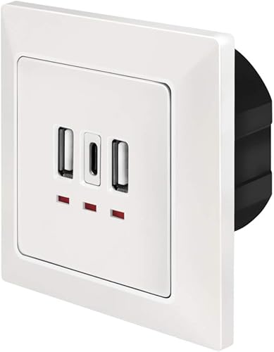 LogiLink PA0254 - Unterputz Dose mit 2X USB-A & 1x USB-C & LogiLink Professional NP0223 Aufputzgehäuse (Aufputzrahmen) für Unterputzdosen, Macht aus Unterputzdosen Eine Aufputzversion - Cheap-Us