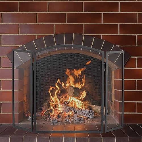 Relaxdays Funkenschutzgitter Stahl, dreiteiliges Gitter gegen Funkenflug, Kaminschutzgitter H x B: 62 x 96 cm, schwarz - Cheap-Us
