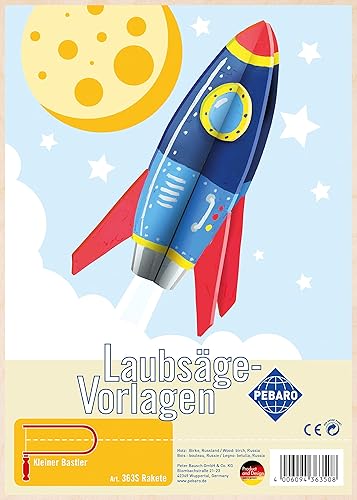 Pebaro 363S Laubsägevorlage Rakete, 3mm Sperrholz DIN A 4, Motiv vorgedruckt, aussägen mit Laubsägebogen, basteln, anmalen, fertig, Laubsägen, Basteln mit Holz, Geschenkidee - Cheap-Us
