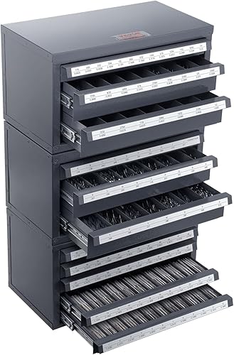 VEVOR Bohrer-Spenderschrank, 3-teilig, drei Schubladen für 1/16' bis 1/2' und Buchstabengrößen A bis Z, Bohrer-Organizer mit fünf Schubladen für Drahtstärken Nr. 1 bis Nr. 60, Stapelbarer Schrank - Cheap-Us