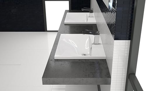 Einbau-Waschbecken 60x46cm eckig | 60cm Einbauwaschtisch, hochwertiges Mineralguss Made IN EU - Cheap-Us