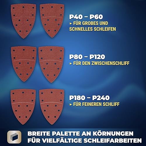 S&R Klett-Schleifpapier Set 105x152 mm (93x93x93 mm) – 60-teilig für Delta- & Dreieckschleifer: Ideal für Holz, Metall, Kunststoff & mehr - Körnung P40 bis P240, 11-Loch, langlebig und effizient - Cheap-Us