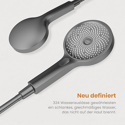 EMKE Duschset mit Thermostat, Duschstange mit Brause mit 40cm Thermostatische Platte, Design Duschstange, 3 Strahlarten Handbrause, Duschset mit Armatur, Anthrazit Matt - Cheap-Us