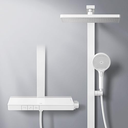 EMKE Duschset mit Thermostat, Duschstange mit Brause mit 40cm Thermostatische Platte, Design Duschstange, 3 Strahlarten Handbrause, Duschset mit Armatur, Anthrazit Matt - Cheap-Us