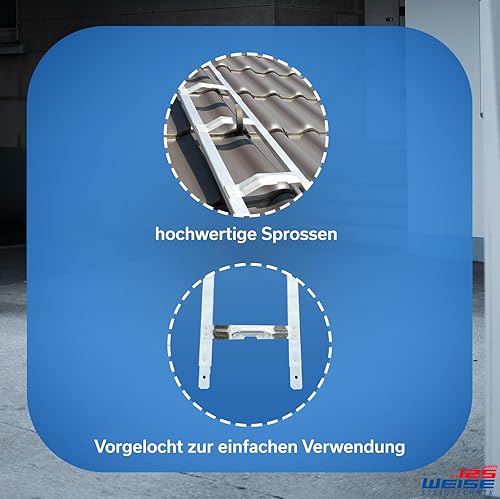 Weise Dachauflegeleiter 5,88 m mehrteilig, 22 gewölbte Bremer Sprossen, robuste 30 cm breite Dachleiter Alu-Konstruktion, passend für alle Hohlziegel, eingenietete Verbindungslaschen, nach BGR 203 - Cheap-Us