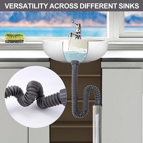 Waschbecken Ablaufgarnitur Set, Flexibles Abflussrohr Waschbecken 3,8 cm Erweiterbarer Flexibler P-Trap 19–45 cm Flexibles Abflussrohr für Spülbecken für Badezimmerspülen Küchenspülen - Cheap-Us