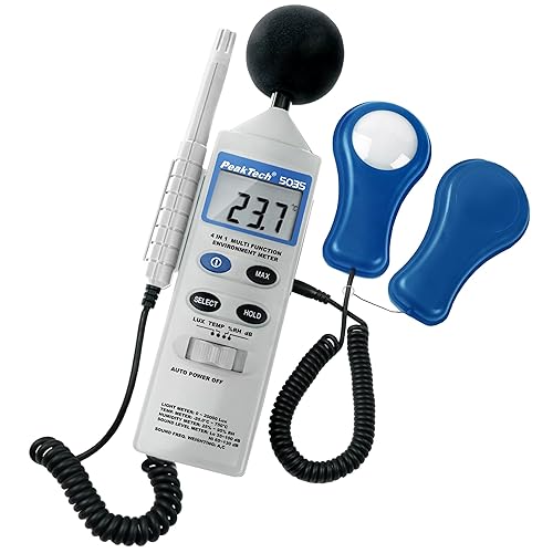 Peak Tech P 5035 – 4 in 1 Multifunktions Umweltmessgerät zur Messung von Schall, Temperatur, Luftfeuchtigkeit und Lux, Messer, Db Messung, LCD Anzeige, Typ K Sensor, batteriebetrieben - 250G - Cheap-Us