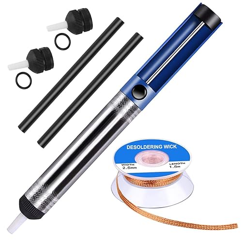 Youmile Lötsauger Entlötpumpe Vakuumpumpe Lötentferner Lötzubehör mit Entlötdocht, 2 Stück Ersatzdüse, 2 Stück hitzebeständiger Schlauch - Cheap-Us