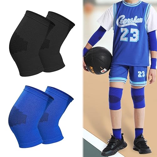 VIDSTW 4 Stück Hochwertiges Nylon Knieschoner, Elastizität Knieschützer Kinder, Rautenmuster Design Knee Pads, Handball Knieschoner Kinder für Outdoor Sportarten und Indoor (Blau, Schwarz) - Cheap-Us