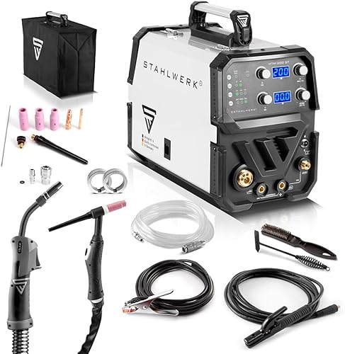 STAHLWERK Kombi-Schweißgerät MTM-200 ST 3-in-1 Schutzgas-Schweißgerät | Inverter mit 200 A und synergischem Drahtvorschub für WIG | MIG MAG | MMA - Cheap-Us