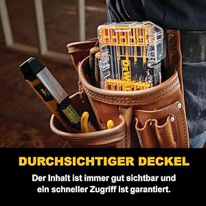 Eine Detailaufnahme auf ein ToughCase-Box in einer Grürteltasche.