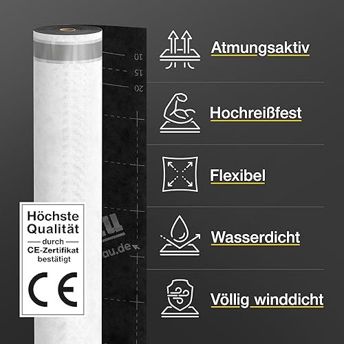 Isolbau Unterspannbahn Dach SPB 150, 37,5 m² Rolle (1,5 x 25 m) - Dampfdurchlässige Unterdeckbahn Dachfolie mit 150 g/m² Flächengrwicht - witterungsbeständig und wasserdicht - Cheap-Us