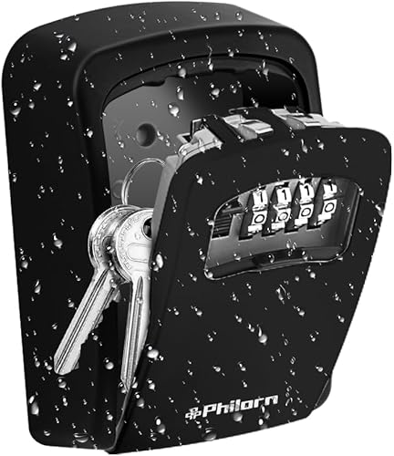Philorn Schlüsseltresor mit Zahlencode, Vollmetall Tragbare Schlüsselsafe mit Bügel Außen, Schlüsselkasten | Wetterfest - Hängend & Wand Befestigung | Top Sicherheit, Ultra-Robustes Schlüsselbox - Cheap-Us