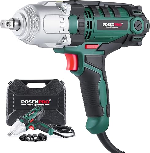 POSENPRO Schlagschrauber 550 W, Drehmoment 500 Nm, Softgrip, Rechts-/Linkslauf, 3.800 1/min, 1/2' Werkzeugaufnahme, inkl. 4 Stecknüsse & Transportkoffer - Cheap-Us