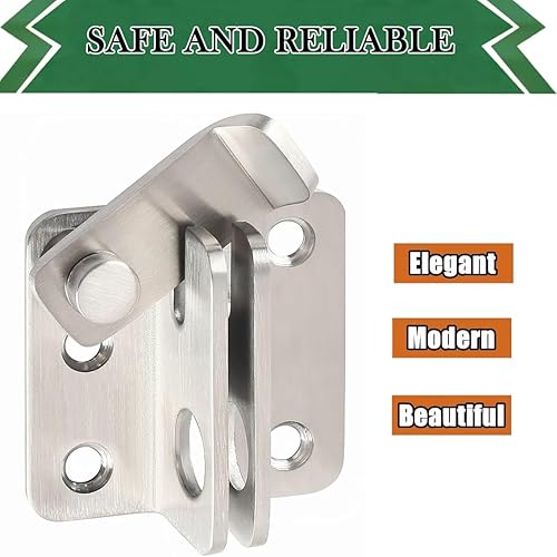ZiYuya Klappriegel, Torriegel, Sicherheitsriegel, Verriegelung für Scheune, Schrank, Garten, Badezimmer, Garage, Fenster, Schiebetür, Schuppen, Schloss (Silber – rechts offen, L 62 x 56 mm) - Cheap-Us