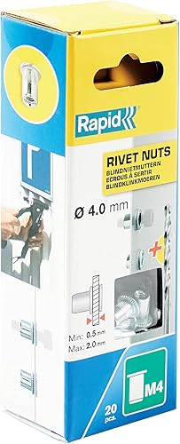 Rapid Nietmuttern M8, 0,5-3,5mm Klemmbereich, 20 Stk. Gewindenieten Stahl, Set inkl. Bohrer, für Nietmutternzange - Cheap-Us