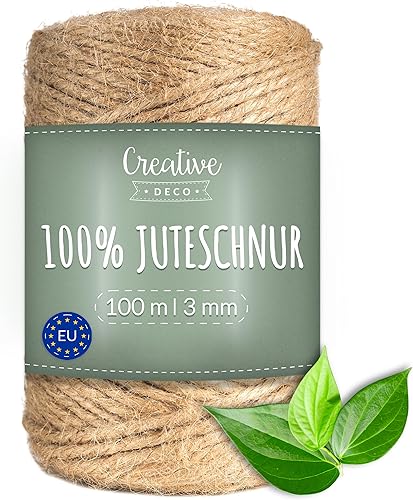 Creative Deco 100m Juteschnur Natur Braun | 328 Fuß | 2-3 mm Dicke 3-Lagig | Jutekordel Jutegarn Hanfschnur Juteband Paketband Stark | Jute Schnur Kordel Seil Für Dekoration, DIY Handwerk, Verpackung - Cheap-Us