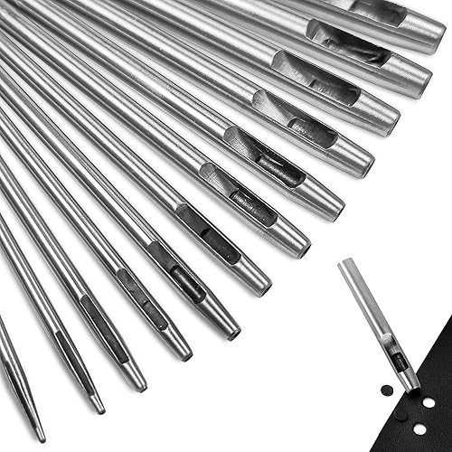 12er Stanzwerkzeug Set, Locheisen Satz für Leder, Uhrenarmband, Dichtung Gürtel, Schuh, Stoff, Leinwand Kleidung, Öse Runde 0.5-6mm (Rostfreier Edelstahl) - Cheap-Us