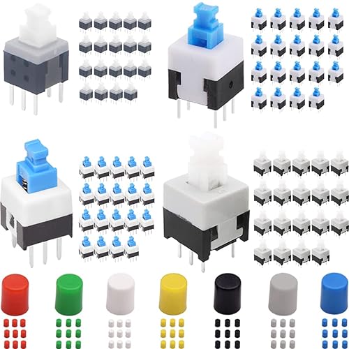 DAOKAI DPDT Drucktastenschalter Mikroschalter Mini Schalter 6 PIN Selbsthemmender(8.5 x 8.5 mm, 8 x 8 mm, 7 x 7 mm, 5.8 x 5.8 mm) Schalter-Kit,mit Schalterkappe(80-teiliges) - Cheap-Us