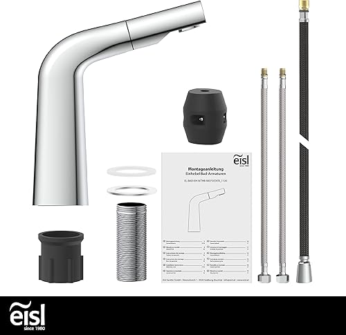 EISL NI075TCO VICO Waschtischarmatur Bad, Wasserhahn Bad mit Haarbrause, Badarmatur mit ausziehbarem Brausekopf, Einhebelmischer mit herausziehbarer Brause und Ablaufgarnitur, Chrom - Cheap-Us