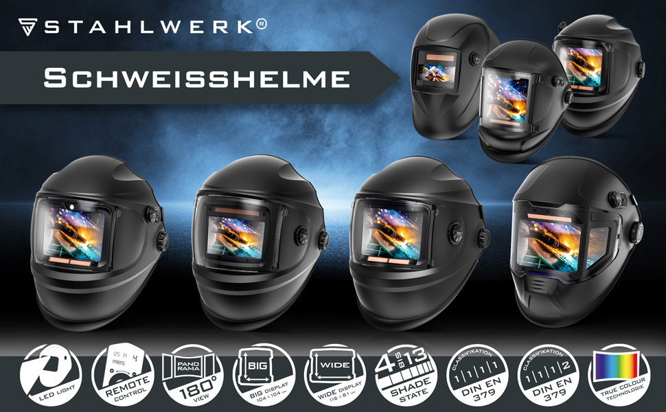 STAHLWERK Automatik-Schweißhelm BULLET 3-in-1 Schweißerhelm, True-Colour-Echtfarbwiedergabe
