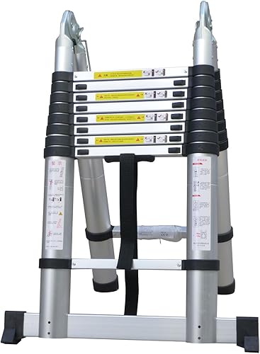 Varan Motors DLT709B ALUMINIUM ANLEGELEITER TELESKOPLEITER 5,6M 18 SPROSSEN LEICHT UND PLATZSPAREND - Cheap-Us