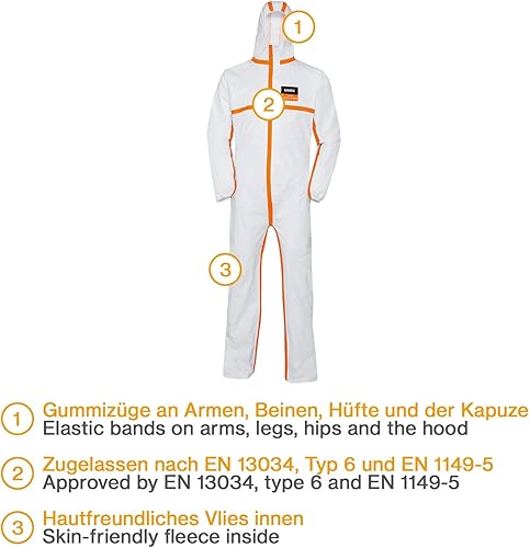 Uvex 4B Chemikalien-Schutzanzug - Weiß-Oranger Einweg-Overall - Partikeldicht XL - Cheap-Us