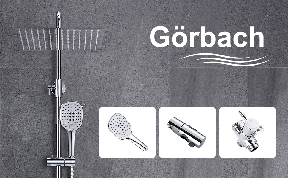 Görbach Edelstahl Duschsystem Duschset ohne Armatur Regendusche Überkopfbrauseset