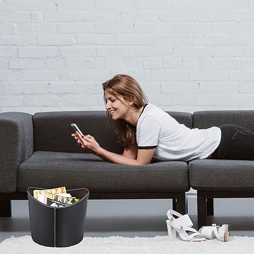 Relaxdays, schwarz Kaminholzkorb Kunstleder XL, stabiler Feuerholzkorb mit Tragegriffen, für Brennholz & Zeitungen, oval, 80% Pappe - Cheap-Us