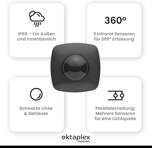 Oktaplex Tim Präsenzmelder 360° Bewegungsmelder Aussen IP65 PIR-Bewegungssensor anthrazit 230V Motion Sensor - Cheap-Us