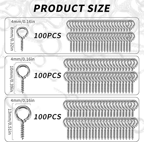 TIESOME Kleine Schraub Ösennadeln, 300 Stück, silberfarben kleine Metall Ösennadeln Haken Ösenschrauben Hering Mini selbstschneidende Schraube Gewindeverschlüsse Haken, 3 Größen (Gold) - Cheap-Us
