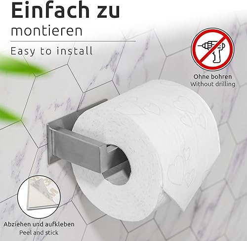 ECENCE 1x Toilettenpapierhalter + 2X Handtuchhaken ohne Bohren, Badezimmerset selbstklebend Chrom Badezimmeraccessoires - aus rostfreiem Edelstahl 304, Handtuchhalter + Klorollenhalter - Cheap-Us