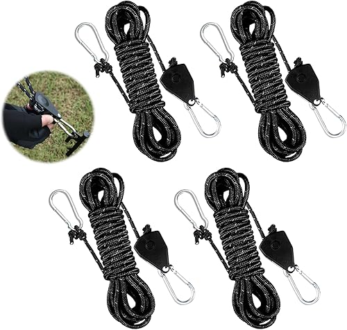 4 Stück Abspannseile mit Seilspanner, 4m x 4mm Einstellbare Seil Ratsche mit Haken, Camping Seil mit Spanner, Reflektierende Seilratsche, Windfestes Seil, Zeltschnur Leuchtend für Zelte,Sonnensegel - Cheap-Us