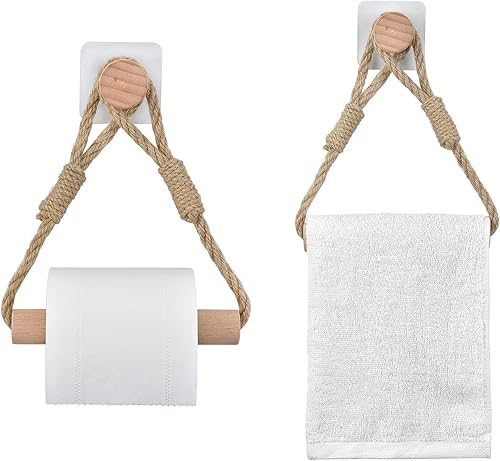 Toilettenpapierhalter ohne Bohren Klopapierhalter Klopapierrollenhalter Vintage Handtuchhalter WC Papier Halterung für WC Badezimmer Bad Vintage Dekoration Boho Deko Industrie Seil - Cheap-Us