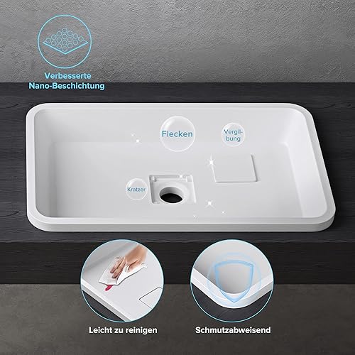 doporro Waschbecken Einbauwaschbecken 53x33x10,5cm Colossum104 Anthrazit matt aus Gussmarmor rechteckig mit Ablaufabdeckung ohne Armatur - Cheap-Us