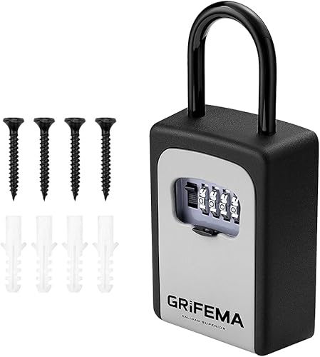 GRIFEMA Schlüsseltresor mit Bügel Wetterfest - Schlüsselsafe 4 Stellig, Schlüsselbox mit Code, Schlüsselkasten mit Zahlencode Robust, Sicher, Schlüsselversteck für Schlüssel Türkarte, Zinklegierung - Cheap-Us