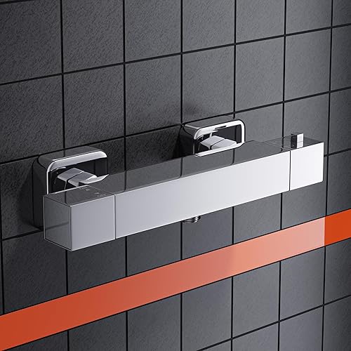MORADO Duscharmatur Mit Thermostat,Duscharmatur mit Sicherheitssperre bei 38° C,Thermostat Brausethermostat,Mischbatterie Dusche,Chrom,Quadratische Form - Cheap-Us