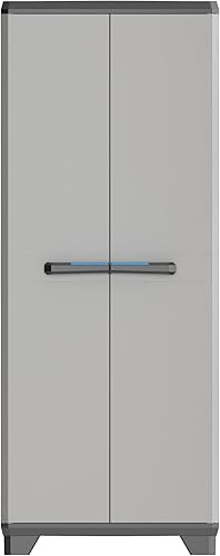 Keter Linear Kunststoffschrank, hoch, hellgrau/schwarz/blau, 68 x 39 x 173 cm - Cheap-Us