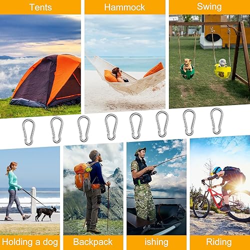 VFANDV Karabinerhaken, 8 Stück Karabiner 6x60mm Karabinerhaken 304 Edelstahl Karabiner mit Belastbarkeit von 140 KG Carabiner für Schlüsselanhänger Rucksack Hundeleine Hängematte Camping Reisen - Cheap-Us
