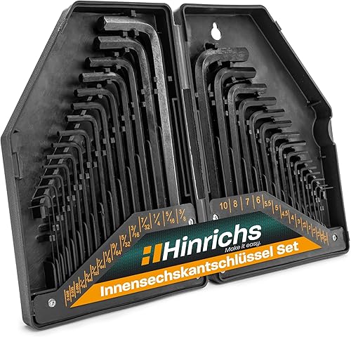 Hinrichs 30 tlg. Innensechskantschlüssel Satz Zoll und Metrisch - Innensechskant Satz mit Kugelkopf - Sechskantschlüssel Set Fahrrad - korrosionsbeständiges Schlüssel Set – Hex Key, Allen Keys - Cheap-Us