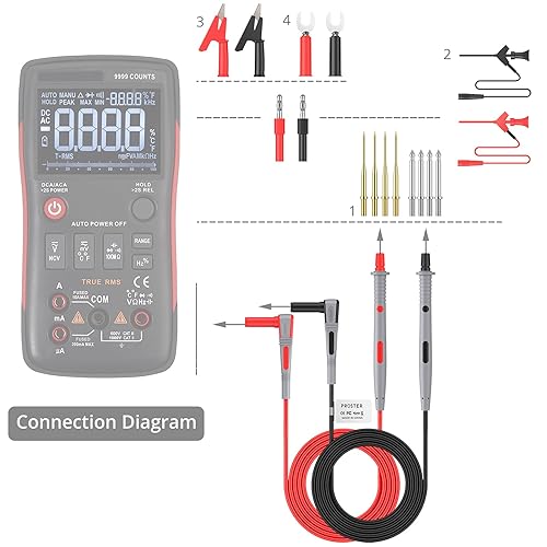 Proster Multimeter Messleitungen Set Proster Multimeter Kabel mit 8 Stücke Sonden Krokodilklemmen Spaten Stecker Bananenstecker für Multimeter Strommesszange - Cheap-Us