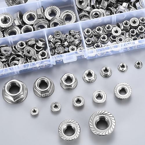 185 Stk Flanschmuttern, Sechskant Flansch Muttern mit Flansch und Sperrverzahnung, M3 M4 M5 M6 M8 M10 M12 Sechskantmuttern Selbstsichernde Muttern, Sperrzahnmuttern, Sechskant flanschmutter Set - Cheap-Us