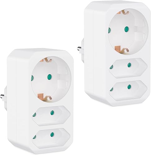 benon 2er Set Mehrfachstecker Weiß - Steckdosen-Adapter mit Kindersicherung - Doppelstecker 3680W - Multistecker 3Fach - Mehrfachsteckdose 2 Euro und 1 Schuko - Stecker mit Schutzkontakt Steckdose - Cheap-Us