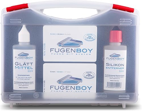 Fugenboy® Basis-Koffer | Silikonfugen-Werkzeug im Komplett-Set | Deutsche Herstellung | Fugen-Set mit Silikon-Entferner, 6x patentierte Fugen-Glätter & Silikon-Glättmittel | Silikon-Fugen erneuern - Cheap-Us