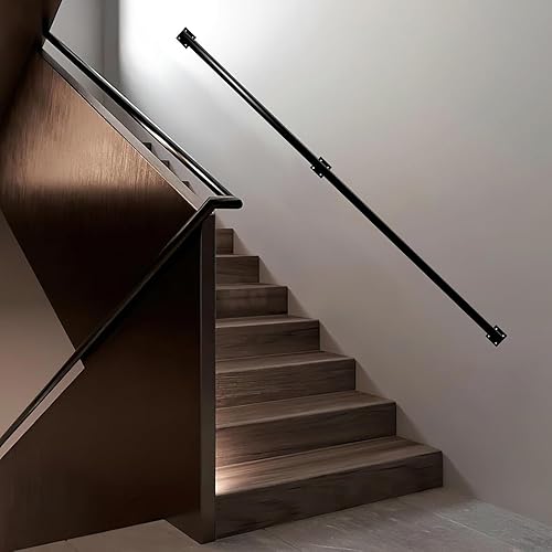Gorssen 150cm Handlauf for Treppen, Schwarz Industrieschmiedeeisen Rohr Banister Treppengeländer Innen und Außen, Matte Black Metal Treppe Treppengeländer - Cheap-Us