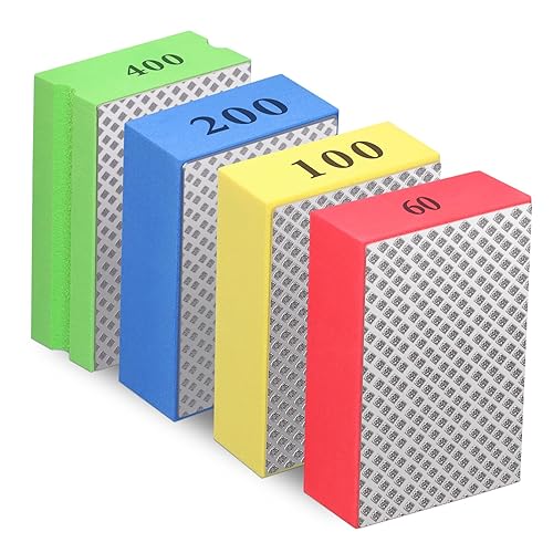 4 Stück Glass Schleifer, Diamant Handschleifpad, Fliesen Schleifblöcke Polierpads Diamant Schleifpad für Steinkeramikfliesen Glas Schleifen Trimmen, 60#, 100#, 200#, 400# - Cheap-Us