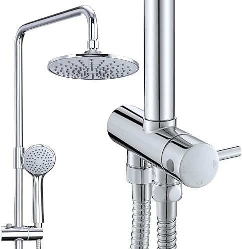 HOMELODY Regendusche Duschsystem ohne Armatur, Schwarz Handbrause mit 4 Funktionen, Edelstahl Duschset mit Kopfbrause Rund, Duschstange SUS304 - Cheap-Us