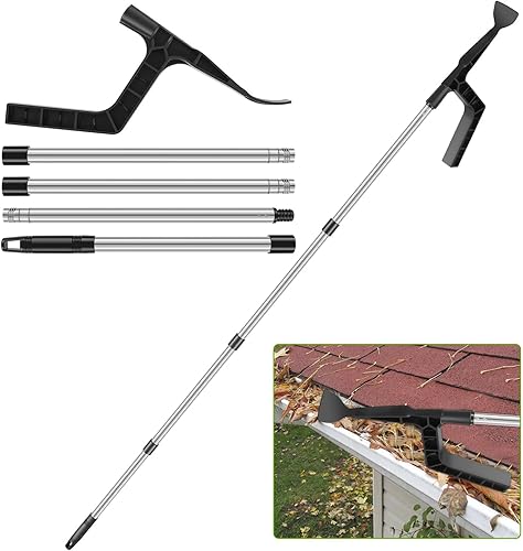 Dachrinnenreiniger, 1,8M Teleskop Dachrinnenreiniger Set, Alu Dachrinnenschaufel, Abnehmbar Rinnen Schaber Reiniger Regenrinne Dachrinne (A) - Cheap-Us