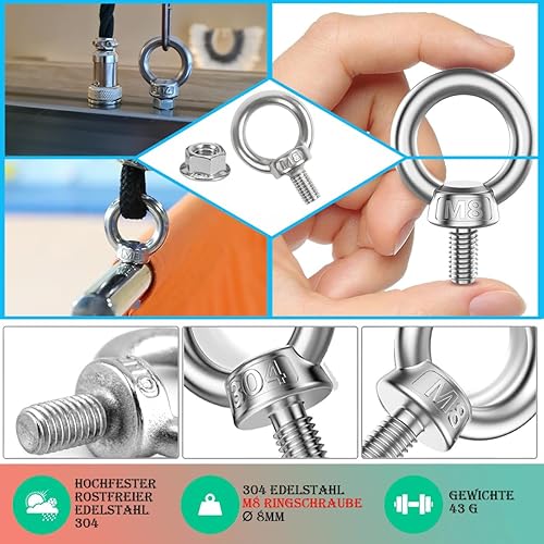 LEAUM 6 Teiliges Set 304 Edelstahl C-Zwingen, Hochleistungs C Klemme Einstellbar Klemmbereich ist 33-60mm, Klemme Kieferöffnungen 65mm mit M10 Ringschrauben und M8 Ringschrauben für Holzbearbeitung - Cheap-Us